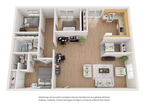 Floor plan for 3 beds, 2 baths, 1200 sqft